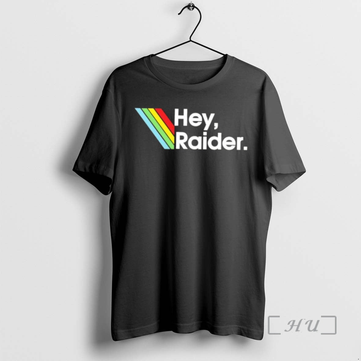 Officials Hey Raider Text With Retro Rainbow Stripes Graphic T-Shirts, Hoodie, Sweatshirt | PureTeeCo.com