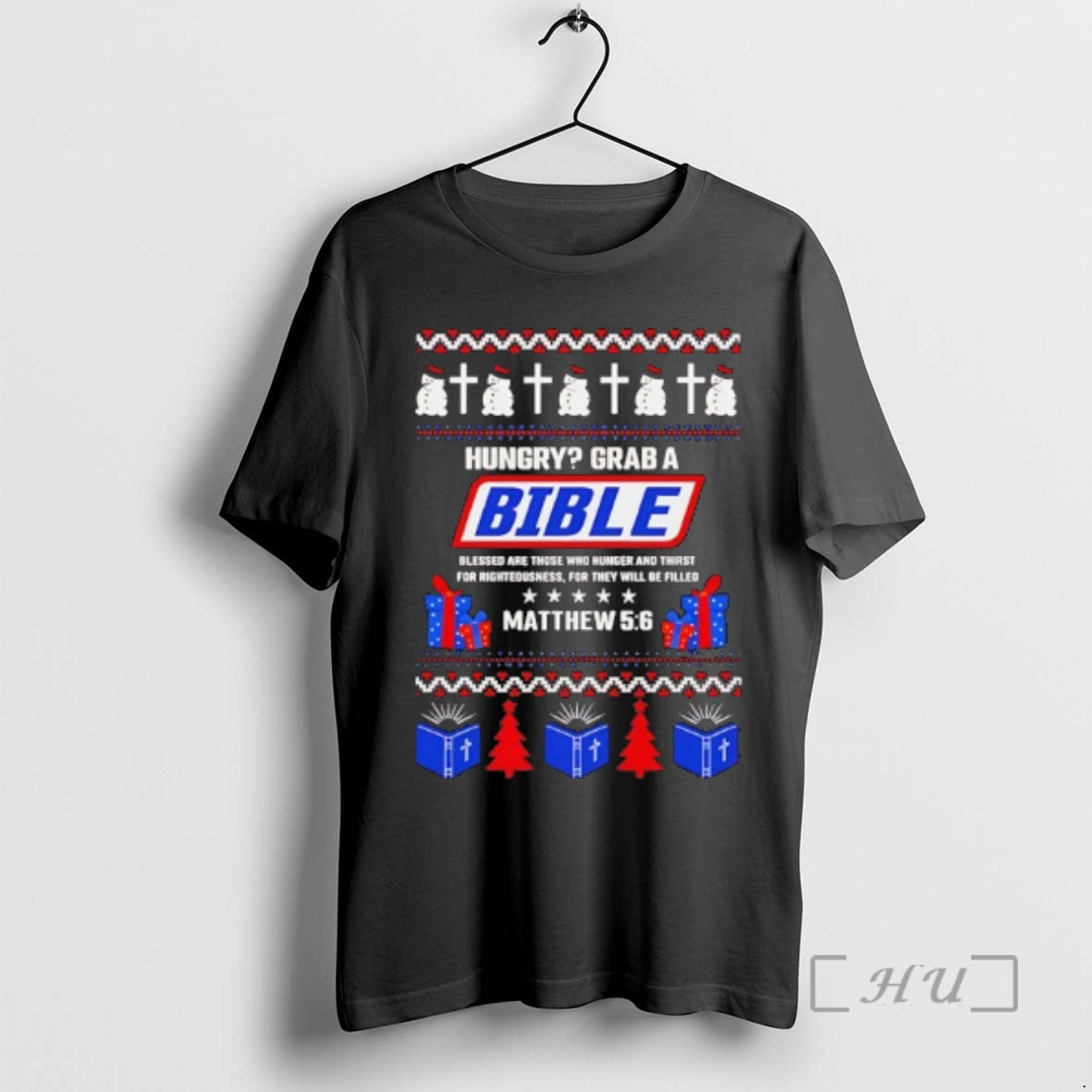 Officials Hungry Grab A Bible Matthew 5 6 Christmas Ugly T-Shirts, Hoodie, Sweatshirt | PureTeeCo.com