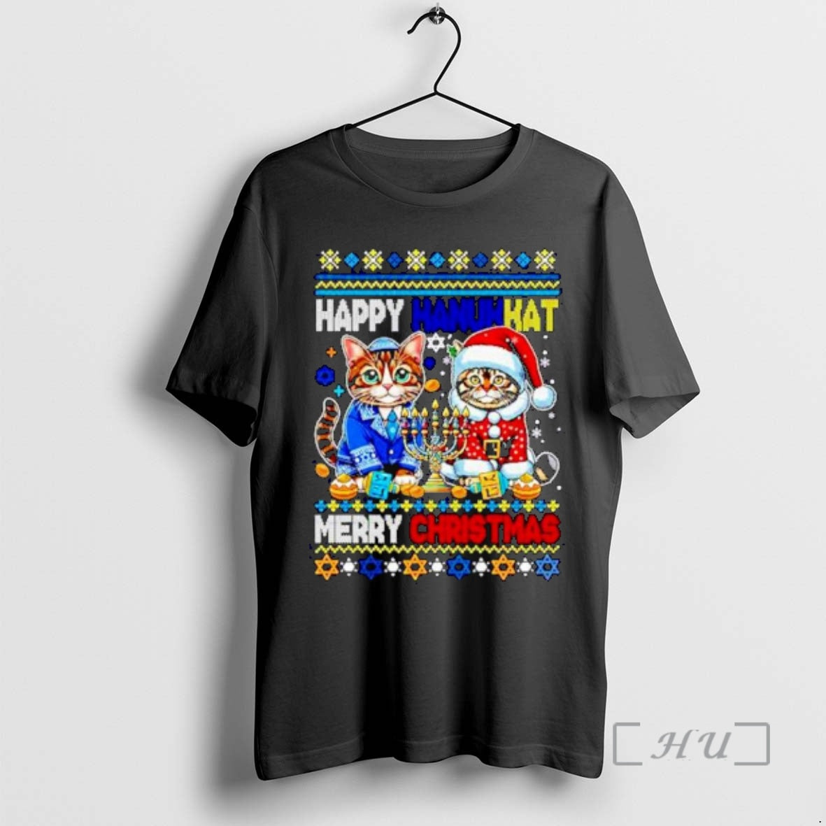 Officials Jewish Cats Happy Hanukkat Merry Xmas Ugly Christmas Ornaments T-Shirts, Hoodie, Sweatshirt | PureTeeCo.com