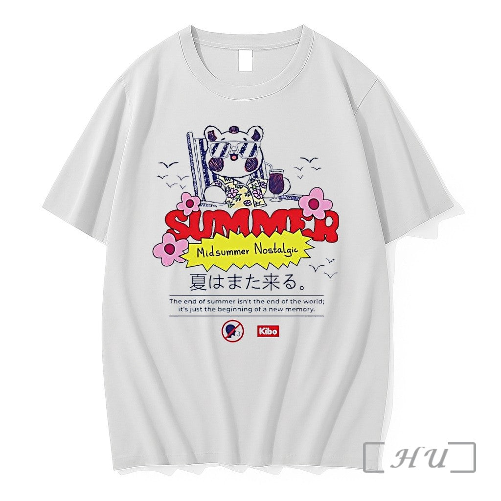 Officials Kibo Chill Bear Midsummer Nostalgic Summer 2026 Vacation Graphic White Premium T Shirts Sweater