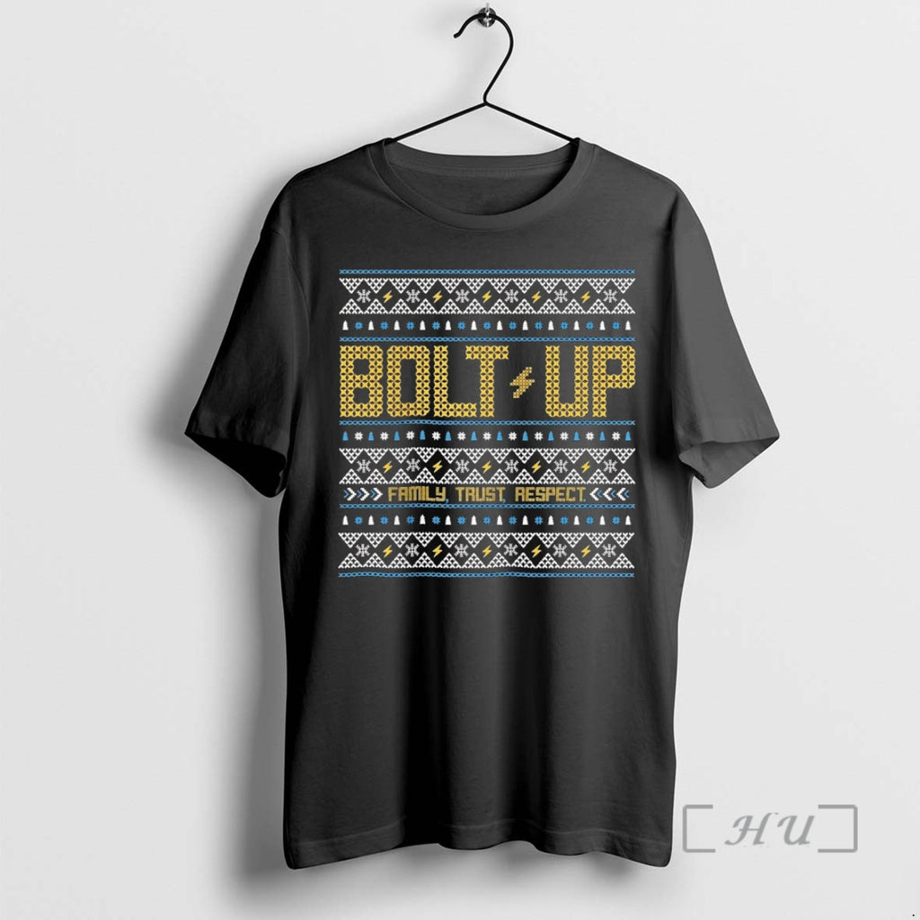 Officials Los Angeles Chargers Bolt Up Family Trust Respect Ugly Christmas Premium T Shirts Sweater Hoodie, Sweatshirt