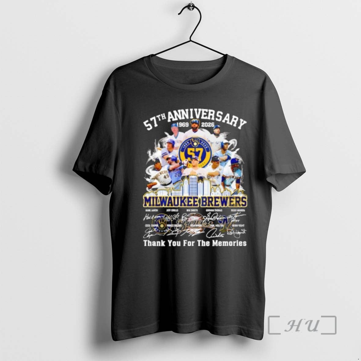 Officials Milwaukee Brewers 57th Anniversary 1969 2026 Players And City Skyline Signature Premium T Shirts Hoodie, Sweatshirt