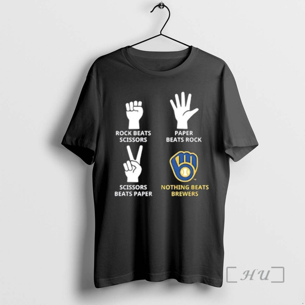 Officials Milwaukee Brewers Nothing Beats Rock Beats Scissors Paper Beats Rock Scissors Beats Paper Premium T-Shirts,...