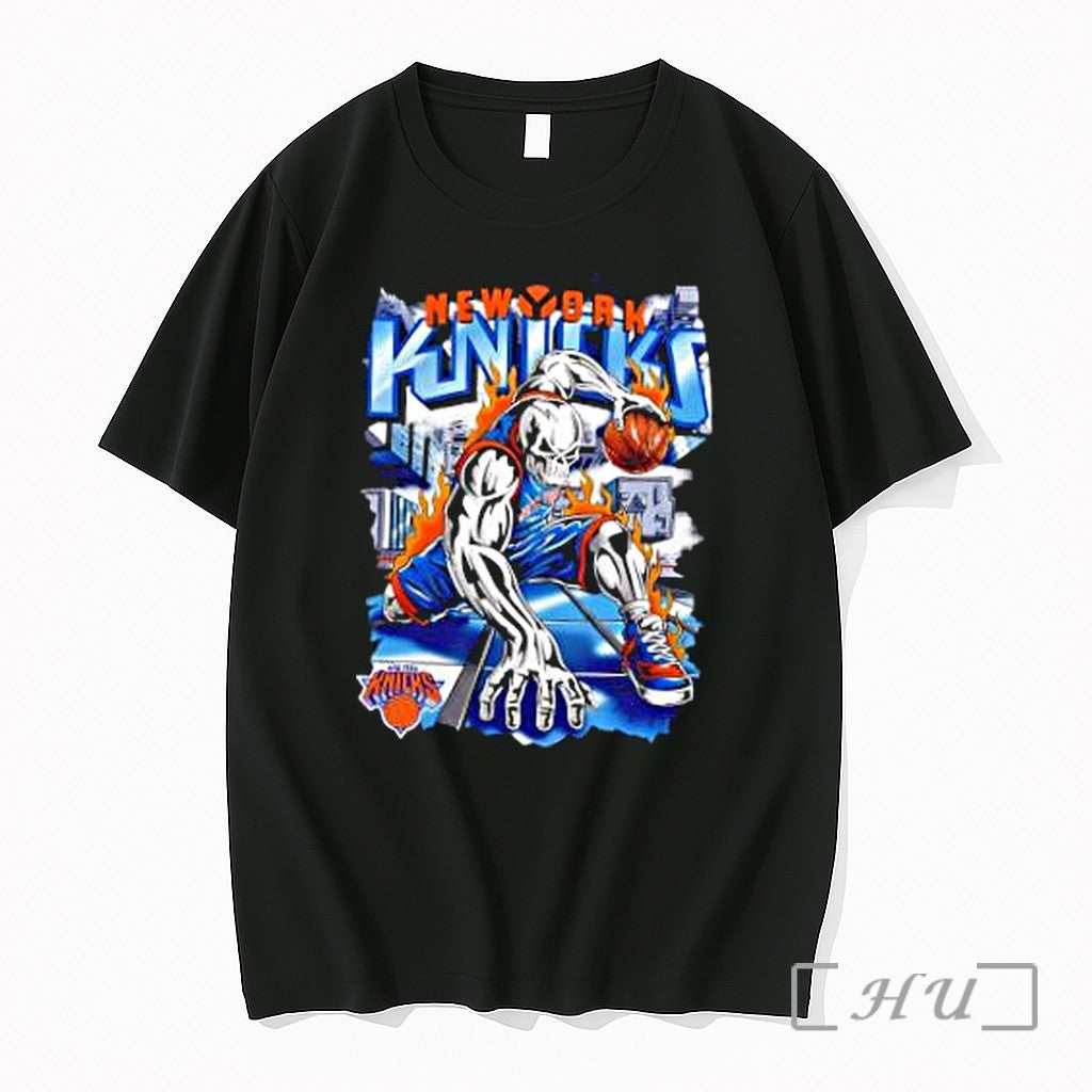 Officials New York Knicks Nba Skull Basketball Player Flames Graphic