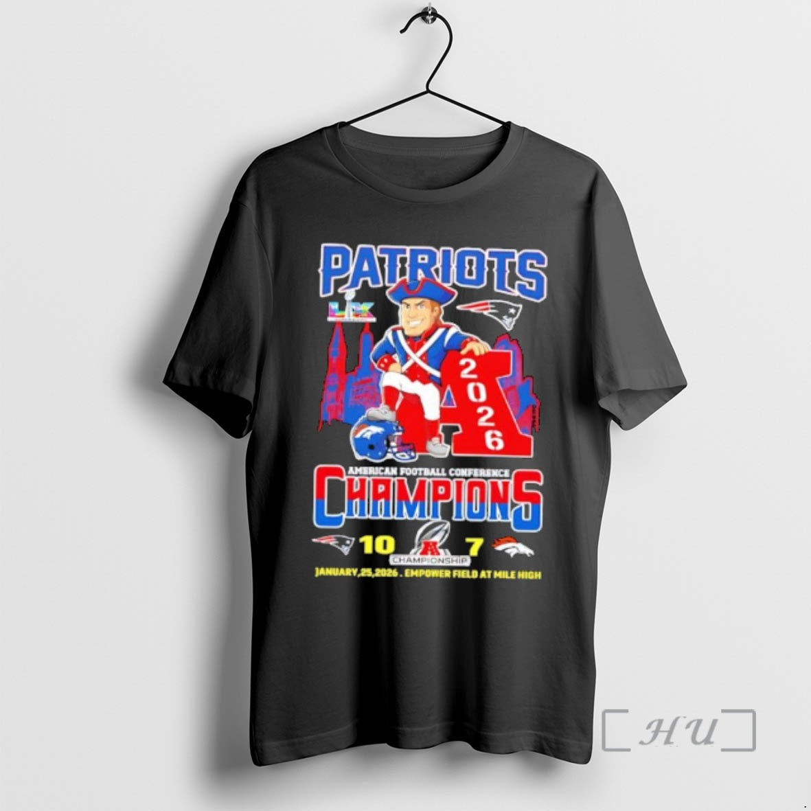 Officials Patriots American Football Conference Champions 2026 Mascot Empower Field T-Shirts, Hoodie, Sweatshirt