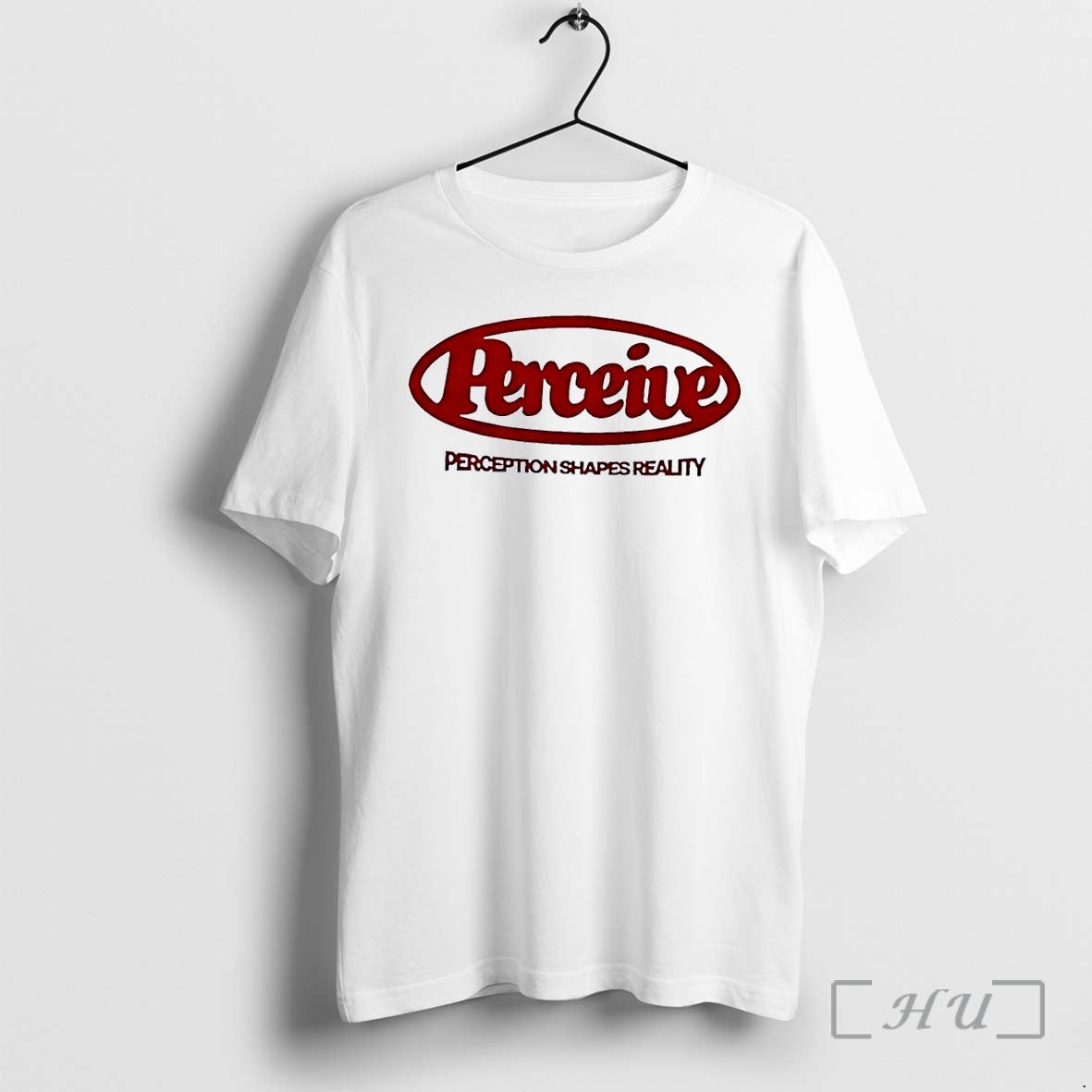 Officials Perceive Red Oval Logo Perception Shapes Reality Slogan White