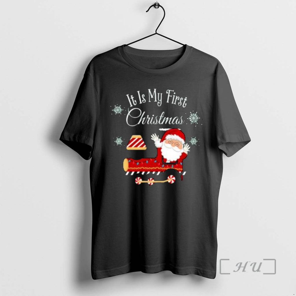 Officials Santa Train It Is My First Christmas Circle Black T-Shirts, Hoodie, Sweatshirt | PureTeeCo.com