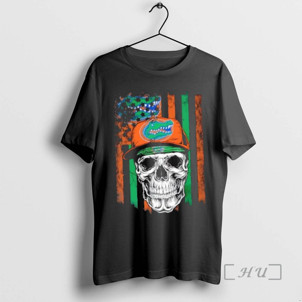 Officials Skull Wearing A Cap Florida Gators Us Flag T-Shirts, Hoodie, Sweatshirt | PureTeeCo.com