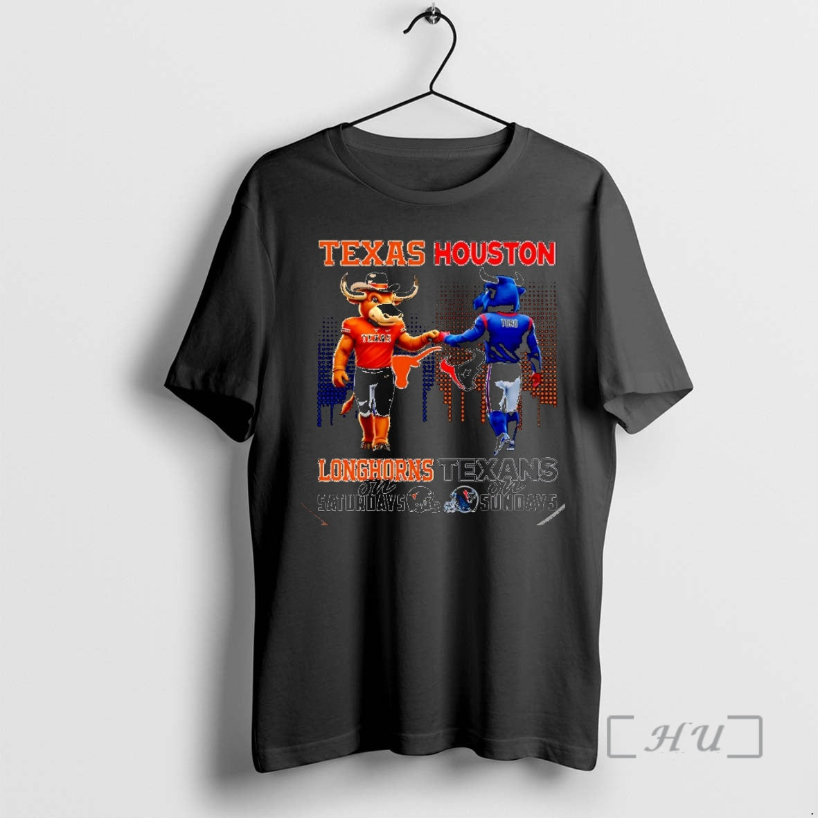 Officials Texas Longhorns On Saturdays Vs Houston Texans On Sundays Mascot Skyline Christmas Premium T-Shirts, Hoodie,...