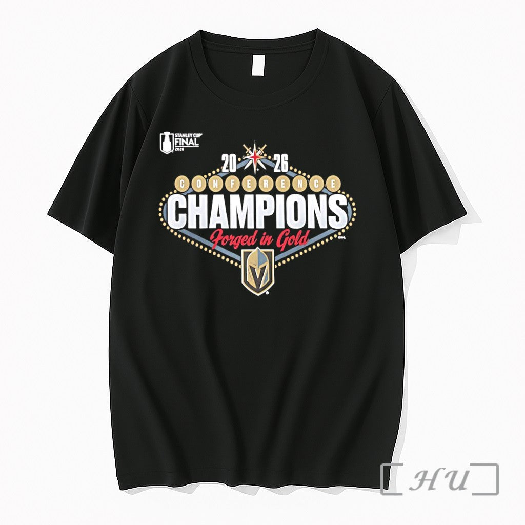 Officials Vegas Golden Knights 2026 Nhl Western Conference Champions Forged In Gold Premium T Shirts