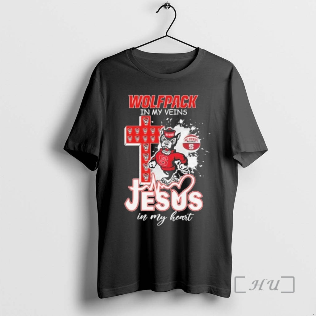 Officials Wolfpack In My Veins Mascot Jesus In My Heart T-Shirts, Hoodie, Sweatshirt | PureTeeCo.com