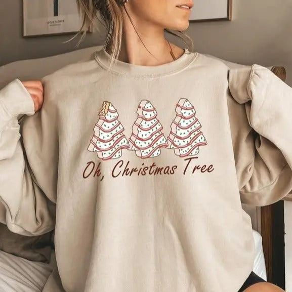 Oh Christmas Tree Sweatshirt, Christmas Sweater, Funny Christmas Crewneck, Retro Christmas Cake Shirt, Christmas Tshirt,...