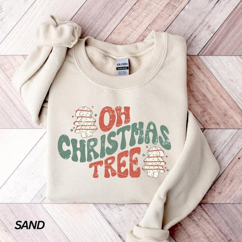 Oh Christmas Tree Sweatshirt, Tree Cake Sweatshirt, Holiday Fashion, Funny Christmas Sweatshirt, Retro Christmas Shirt,...