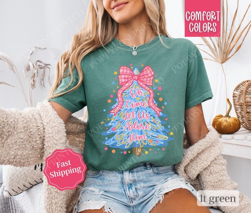 Oh Come Let Us Adore Him Shirt Comfort Colors, Christian Christmas Tshirt, Religious Holiday Tshirt, Women's Holiday Tee...