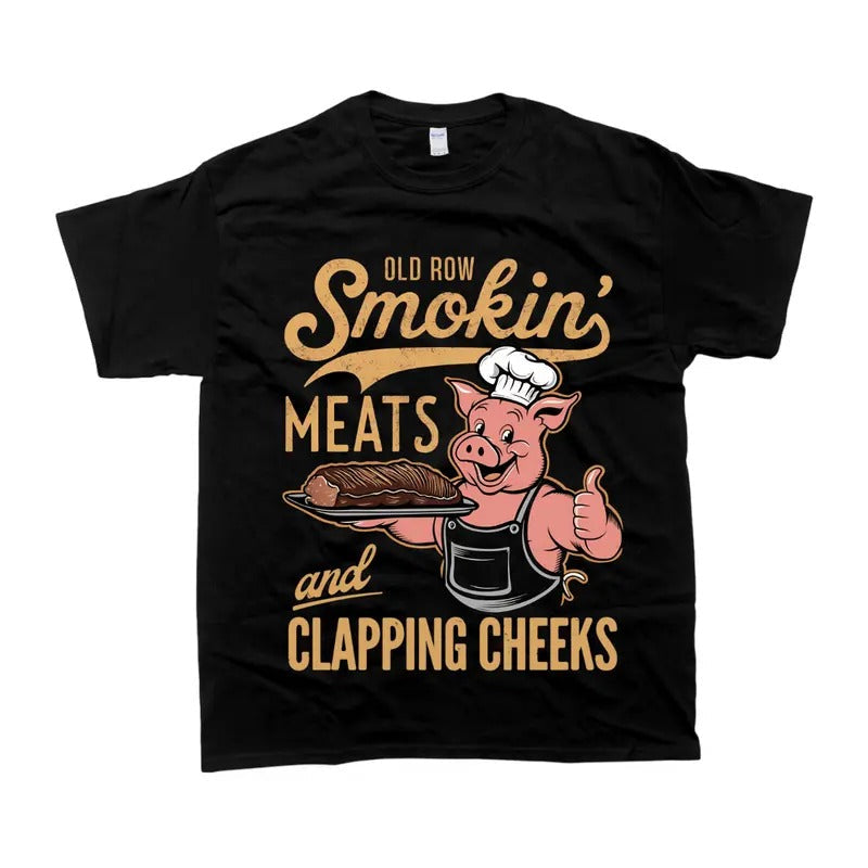 Old Row Unisex 100% Cotton T-shirt, Smokin Meat Fun Pig BBQ, for Men & Women Hoodie, Sweatshirt | PureTeeCo.com