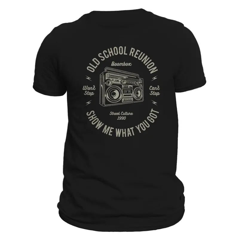 Old School Reunion Boombox Retro Men's T-Shirt Casual Crewneck Hoodie, Sweatshirt | PureTeeCo.com