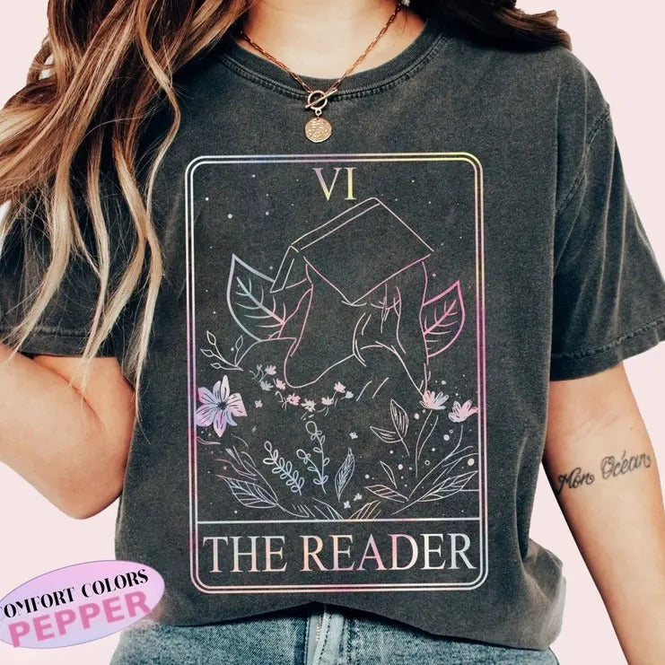 Ombre The Reader Tarot Card Shirt, Reader Comfort Colors, Bookish t-Shirt, Book lover gift, Bookworm shirt, Book tarot...