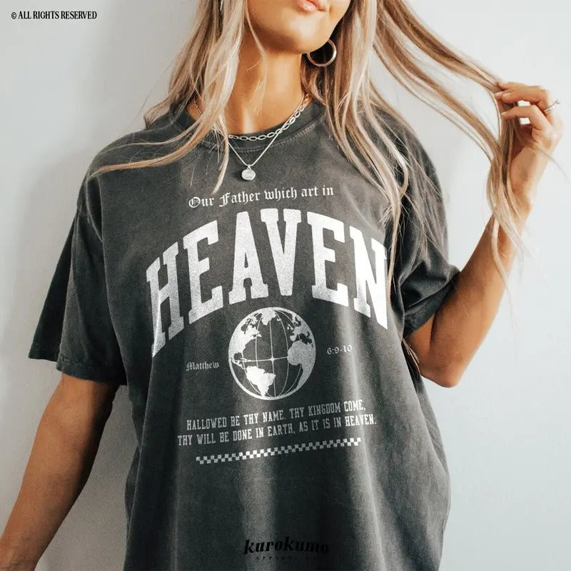 On Earth As It Is In Heaven Bible Verse Tshirt, 90s Aesthetic Faith Based Clothing, Y2K Christian Streetwear Shirt Cotton...