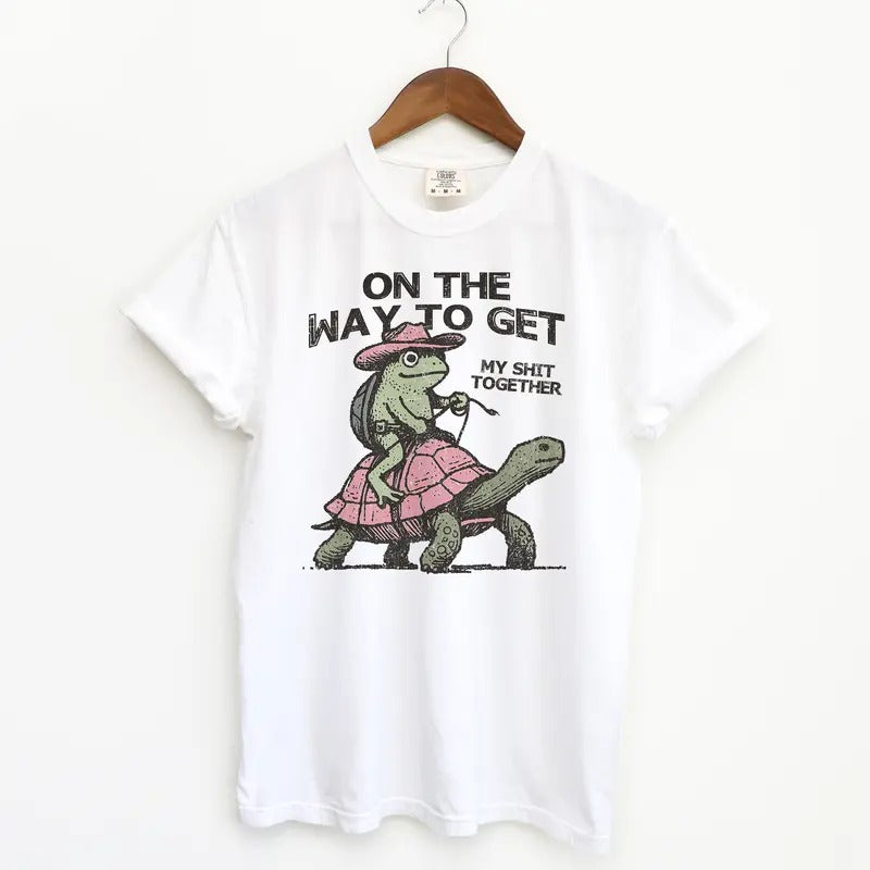 On My Way To Get My Stuff Together Funny Tshirt, Comfort Colors Vintage Tees, Turtle Funny Graphic Tees, Frog Lover Shirt...