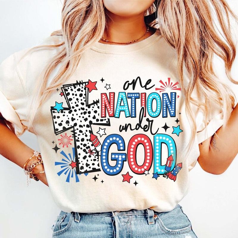 One Nation Under God America Dalmatian Independence Day Christian Cross Indepence Day Usa America 1776 Usa Cotton Sleeve...