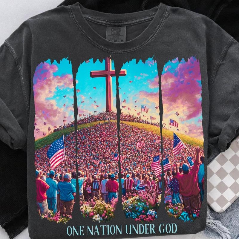 One Nation Under God Sweatshirt Christian 4th of July Shirt Patriotic Jesus Cross American Flag Pullover 100% Cotton Hoodie