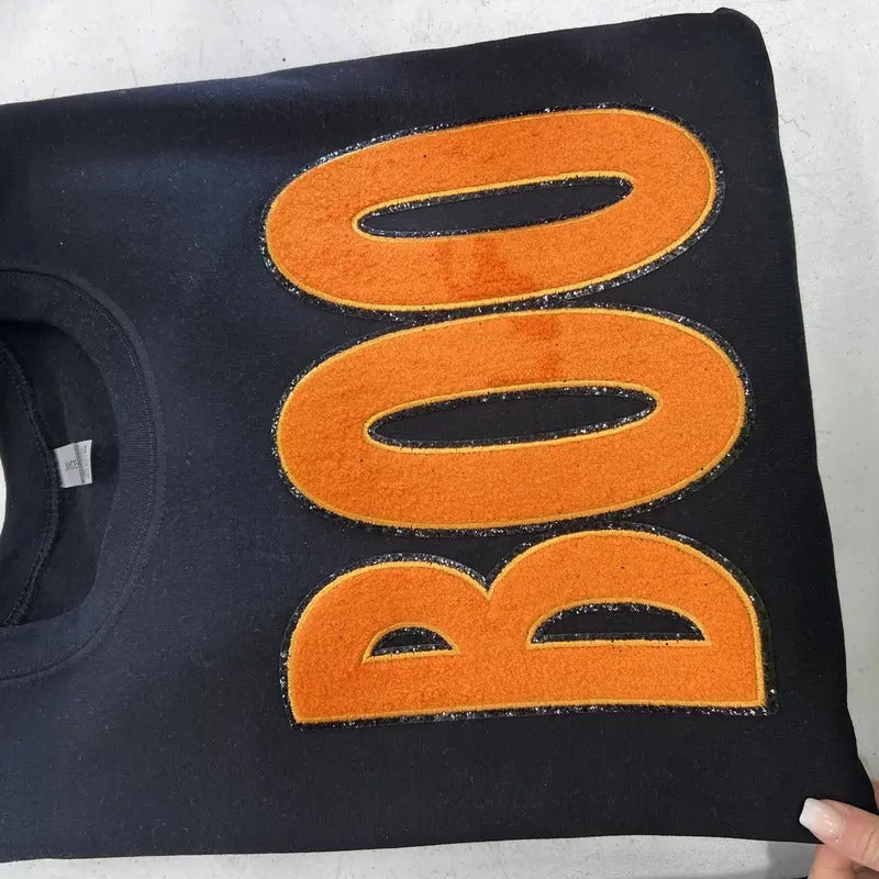 Orange Glitter BOO Patch Sweatshirt T-Shirts, Hoodie | PureTeeCo.com