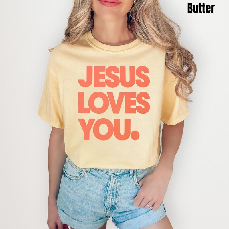 Orange Jesus Loves You PUFF Comfort Colors T-Shirt Hoodie, Sweatshirt | PureTeeCo.com
