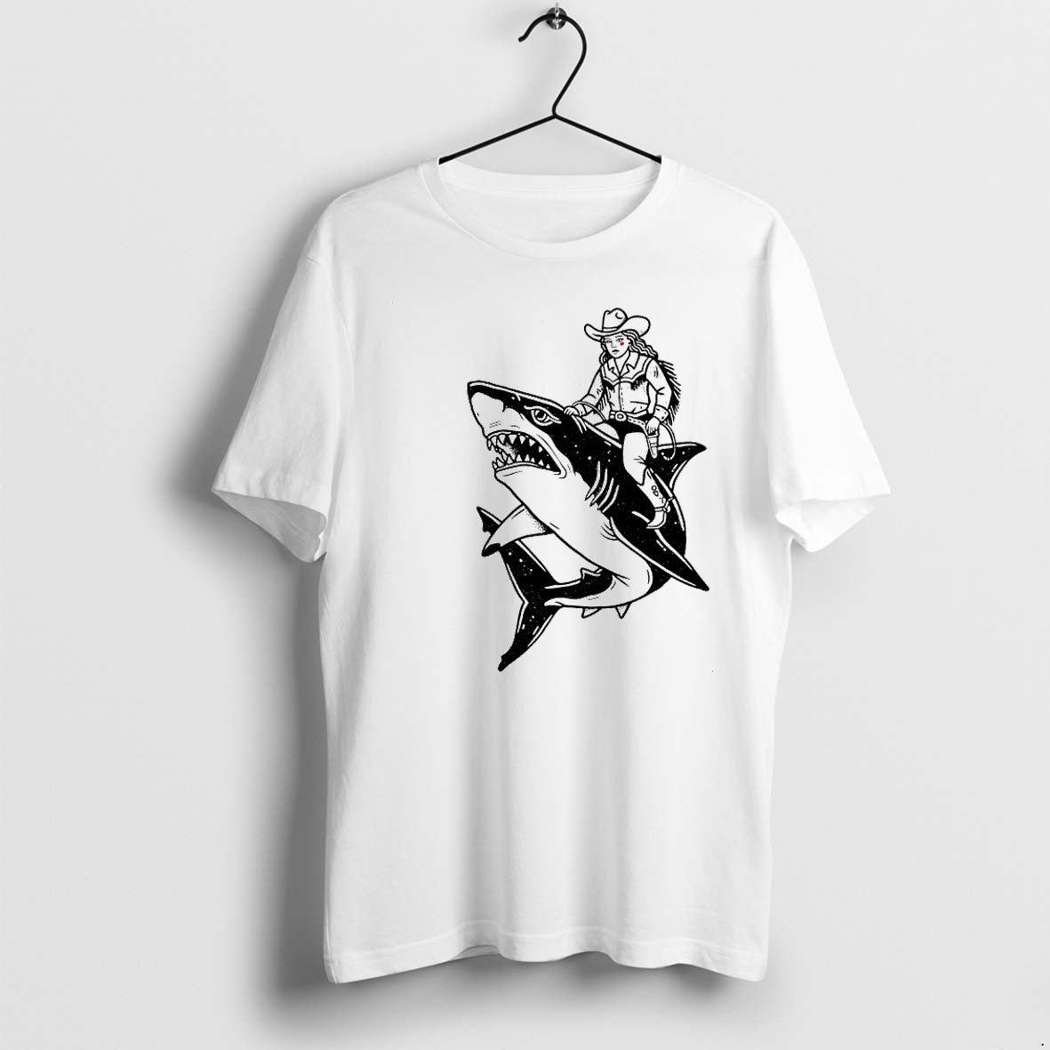 Original Cowgirl Riding Shark Sketch Tshirts Jpg