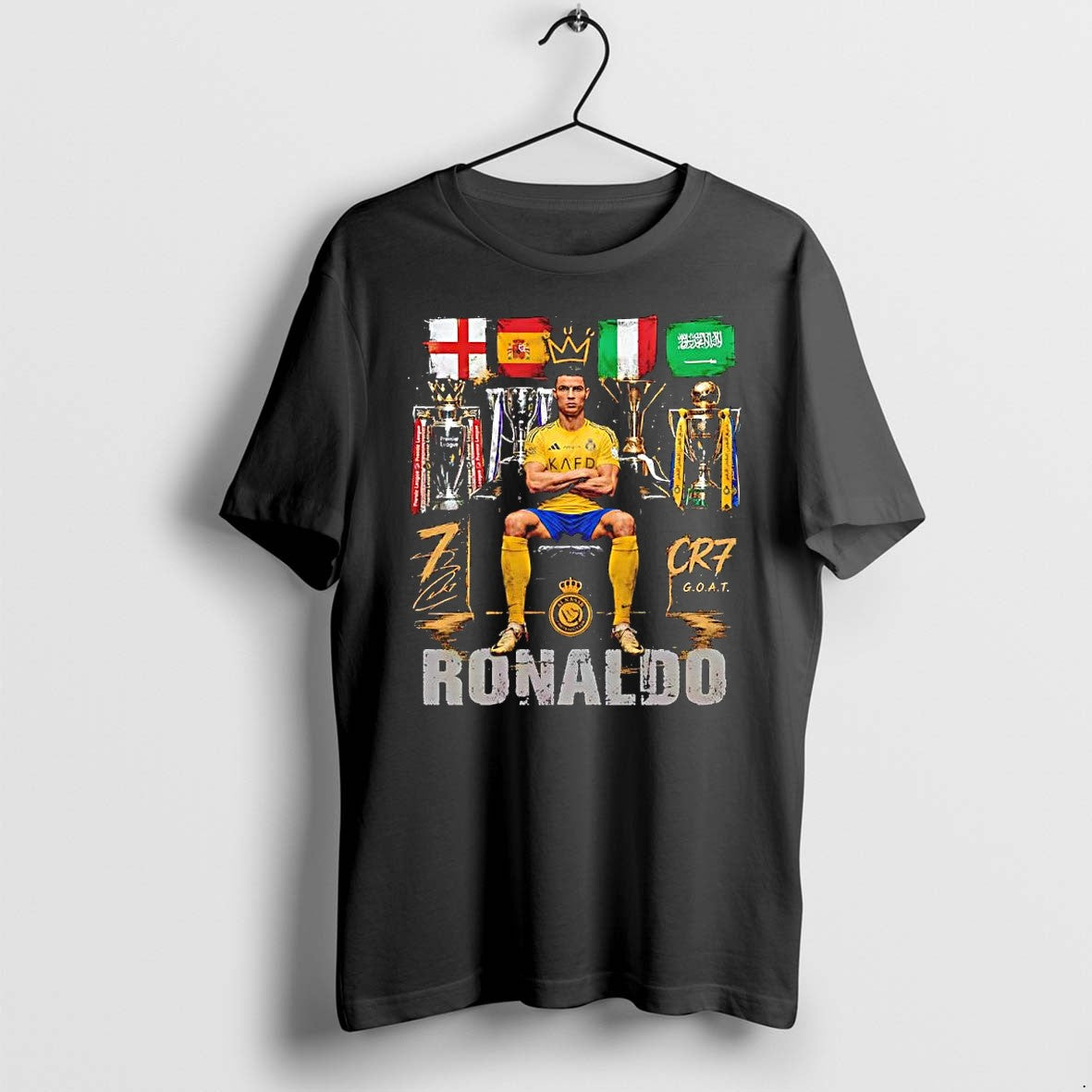 Original Cristiano Ronaldo Cr7 Goat King Al Nassr Football Trophies Tshirts Jpg