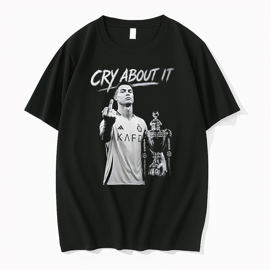 Original Cristiano Ronaldo Middle Finger Cry About It Al Nassr Champions 2026 Sarcastic Tshirts