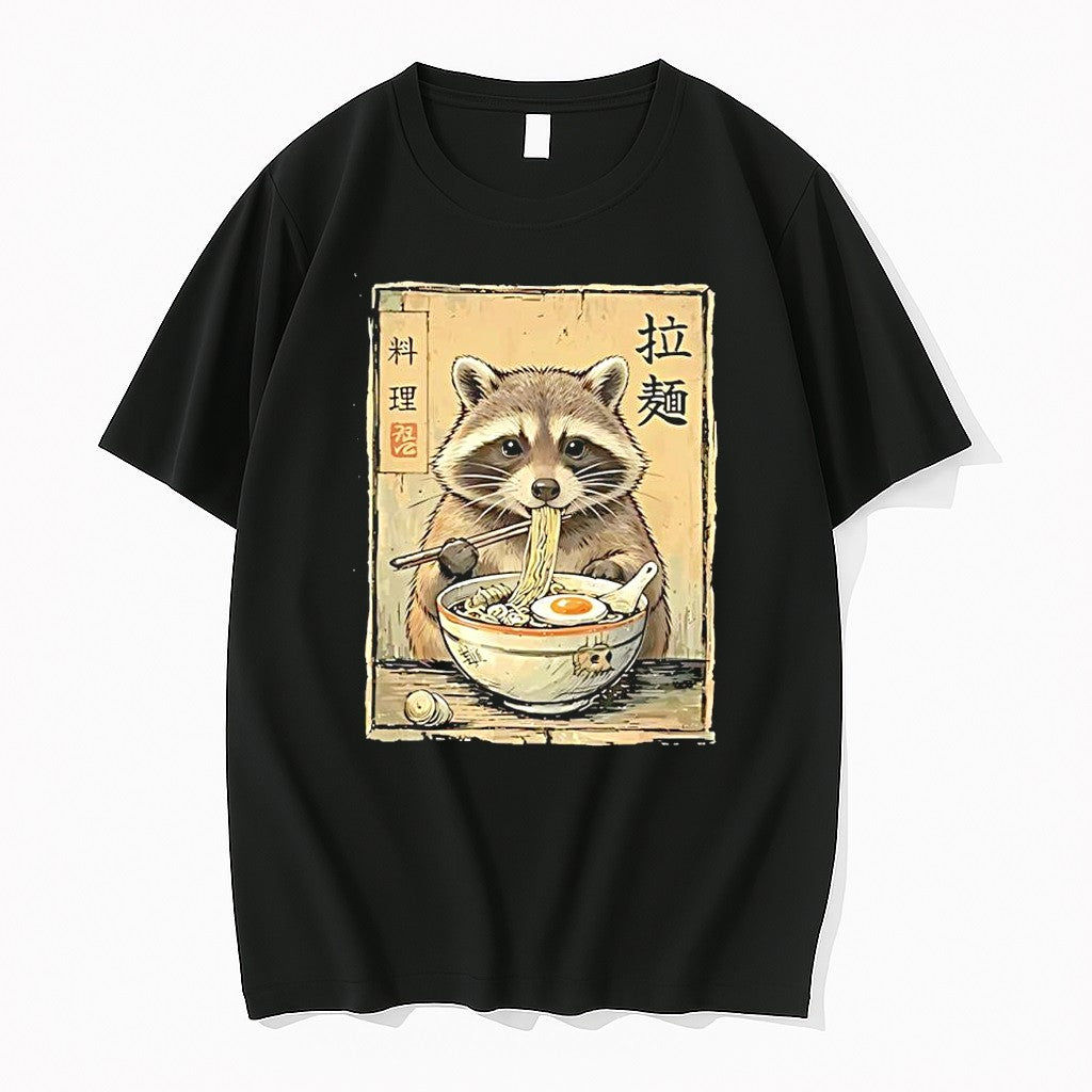 Original Cute Raccoon Eating Ramen Japanese Cuisine Tshirts Jpg