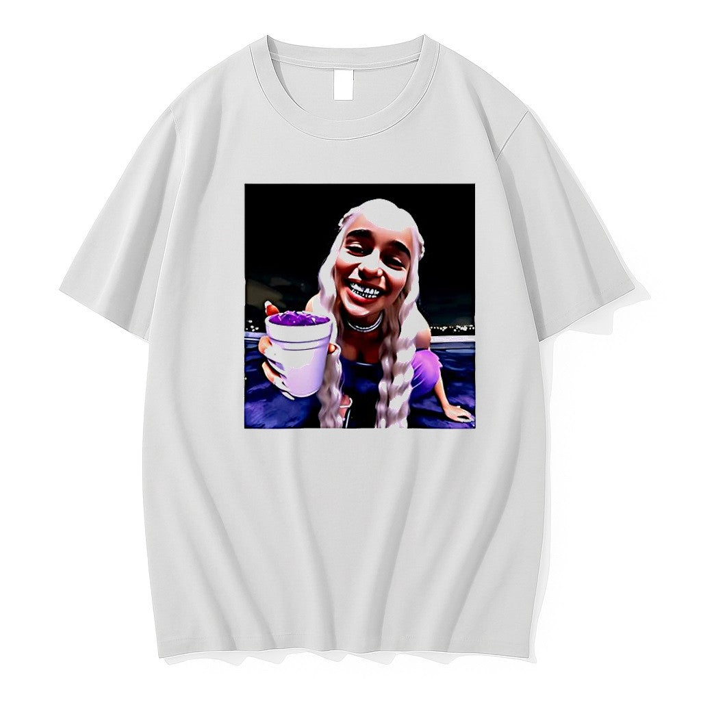 Original Emilia Clarke Daenerys Targaryen Trap Queen Grillz Purple Drink Meme Tshirts