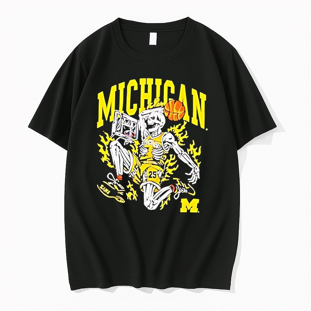 Original Michigan Wolverines Mens Basketball Skeleton 25 Player Black Tshirts