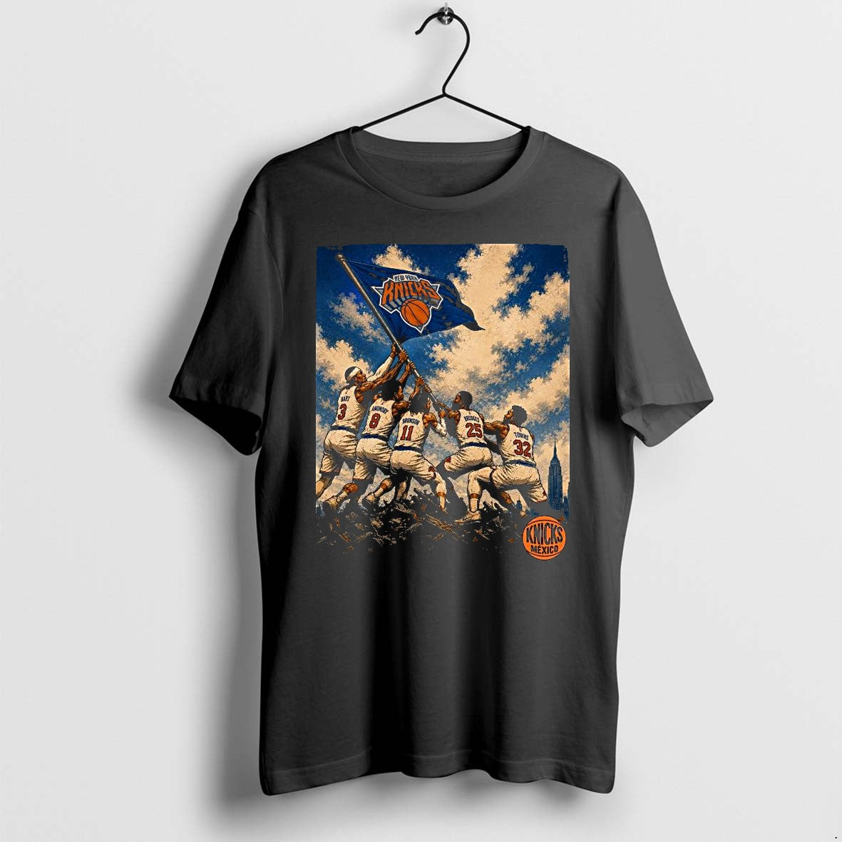Original New York Knicks Nba Playoffs 2026 Team Flag Raising Heroic Nyc Skyline 1 Tshirts