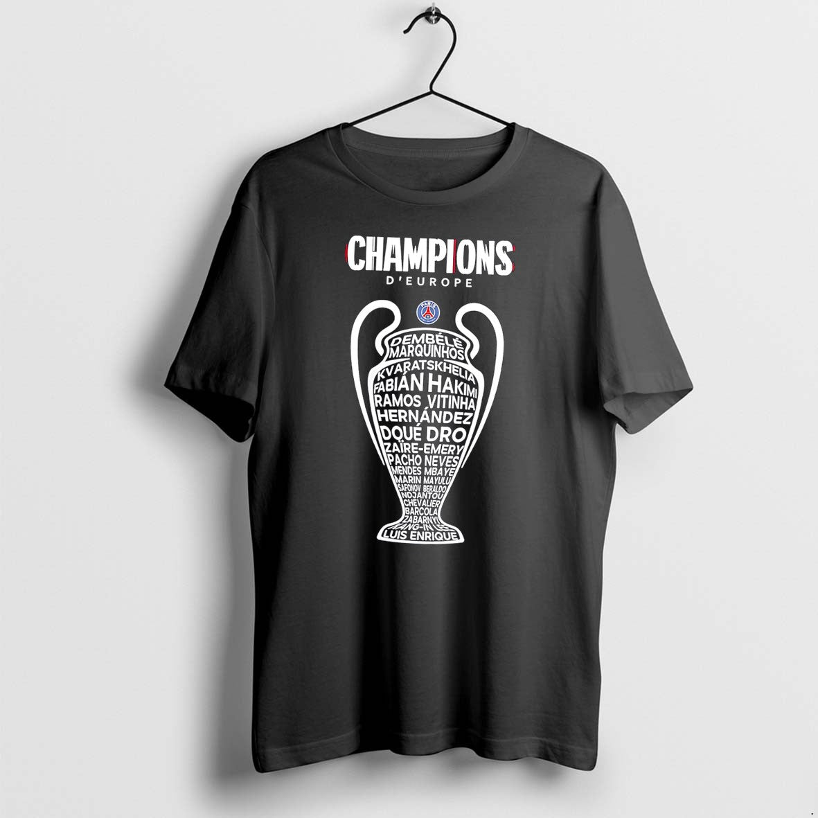 Original Paris Saint Germain 2025 2026 Champions League Winners Players Names Trophies Tee Tshirts