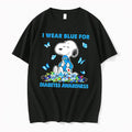 Original Peanuts Snoopy I Wear Blue For Diabetes Awareness Black Tshirts Jpg