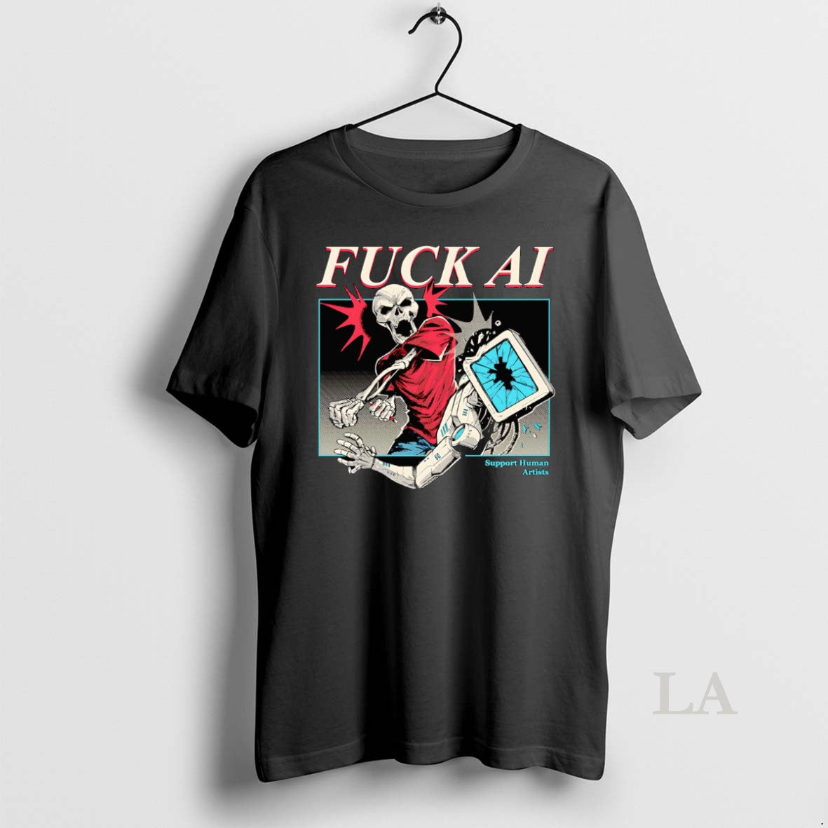Original Skeleton Fuck Ai Support Human Artists T-Shirts, Hoodie, Sweatshirt | PureTeeCo.com