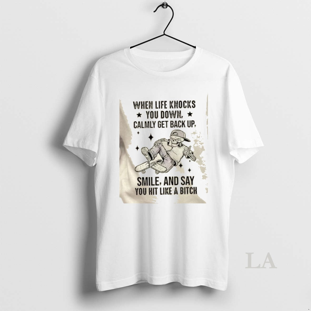 Original Skeleton When Life Knocks You Down Calmly Get Back Up Smile And Say You T-Shirts, Hoodie, Sweatshirt | PureTeeCo.com