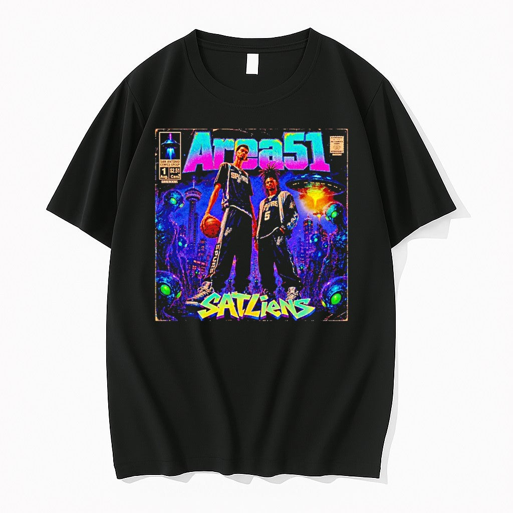 Original Victor Wembanyama And Stephon Castle Spurs Area 51 Satliens Comic Tshirts