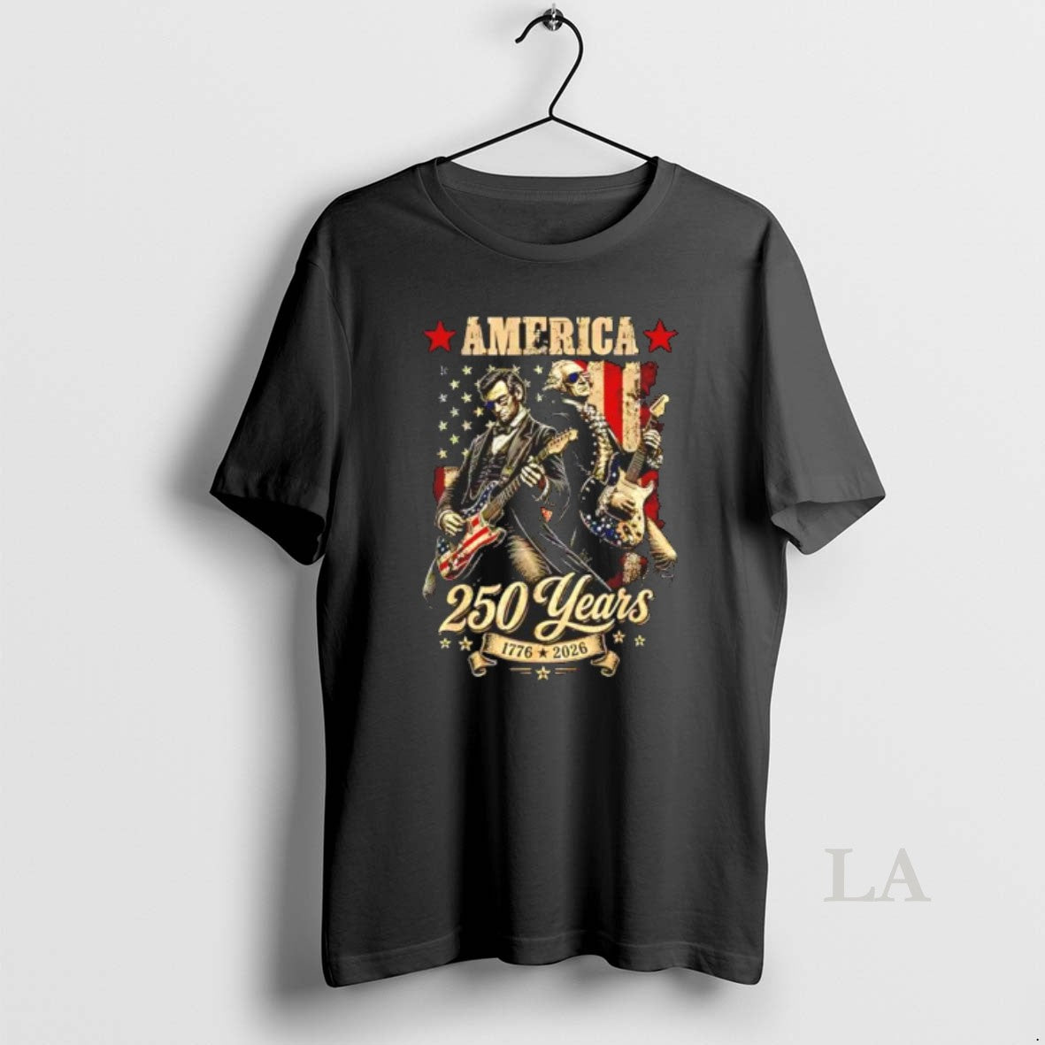 Original Washington Lincoln Playing Guitar 250 Years America 1776 2026 Flag