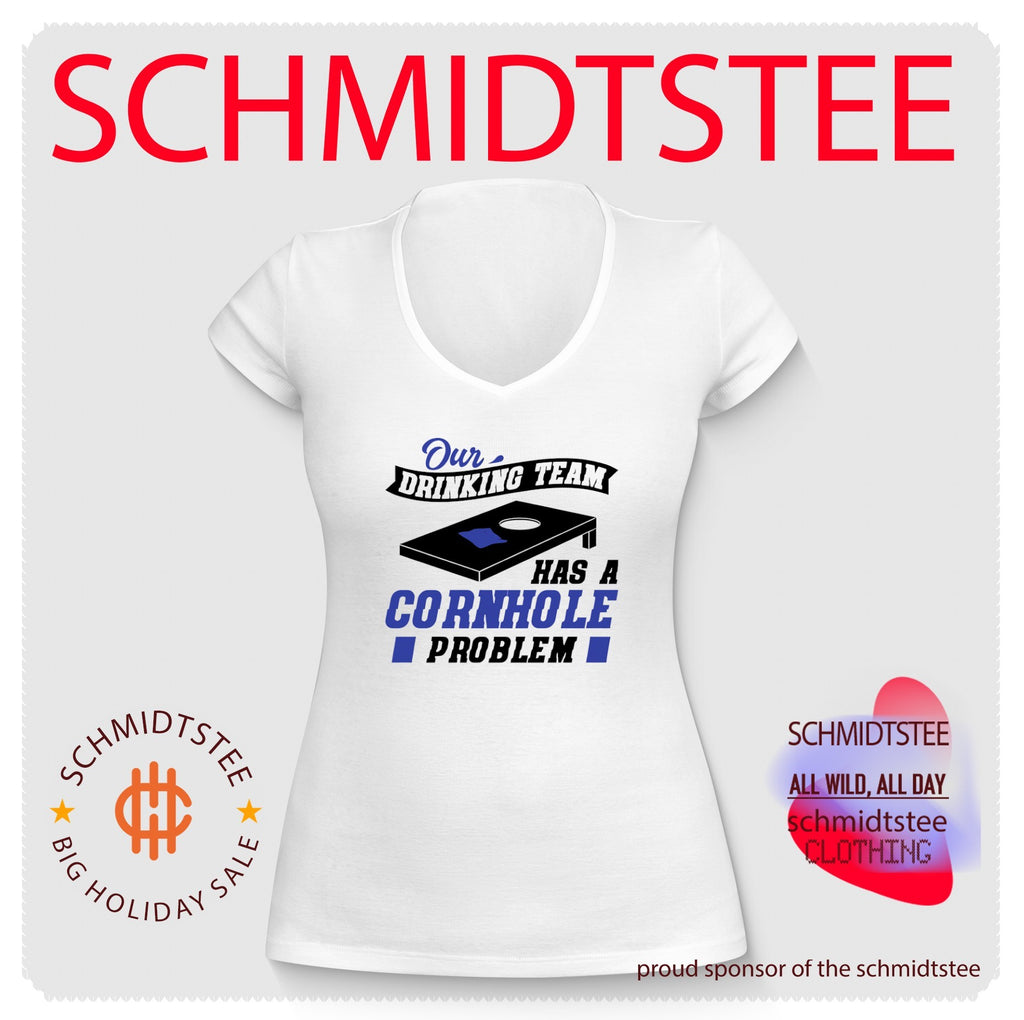 Our drinking team has a cornhole problem editable shirt