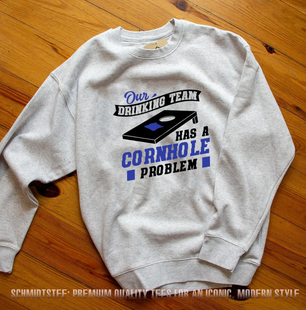 Our drinking team has a cornhole problem editable shirt
