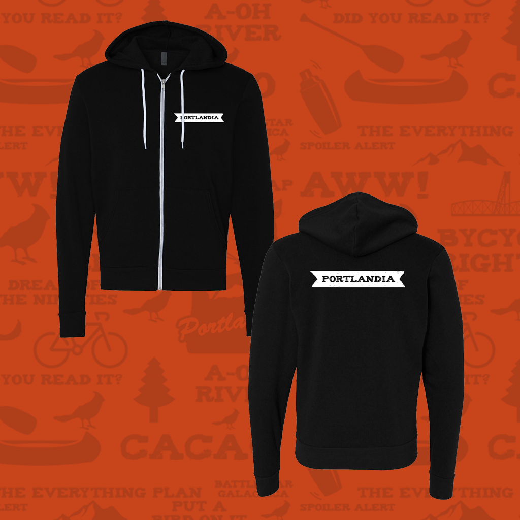 Portlandia Logo Black Zip Up Hoodie T-Shirts, Sweatshirt | PureTeeCo.com (Image 1)