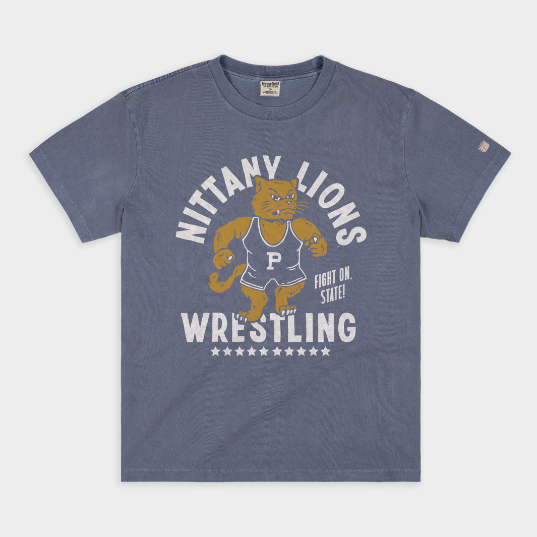 Nittany Lions Wrestling Vintage Heavyweight Tee Hoodie, Sweatshirt | PureTeeCo.com (Image 1)
