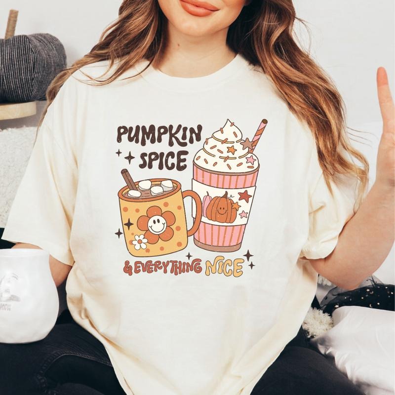 PUMPKIN SPICE AND EVERYTHING NICE SHIRT (COMFORT COLORS T-SHIRT, CAUSAL SHIRT UNISEX, FALL CLOTHING, GRAPHIC APPAREL)...
