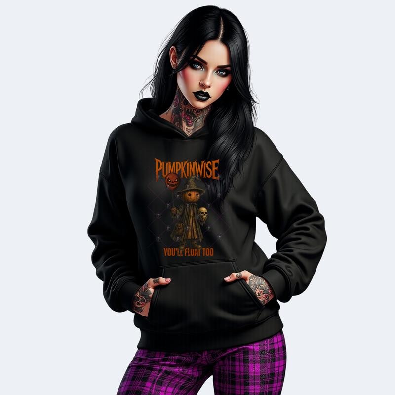 PUMPKINWISE YOU'LL FLOAT TOO Halloween Grunge Skulls Cotton Crewneck Sweatshirt Hoodie Casual All Seasons Women's Graphic...