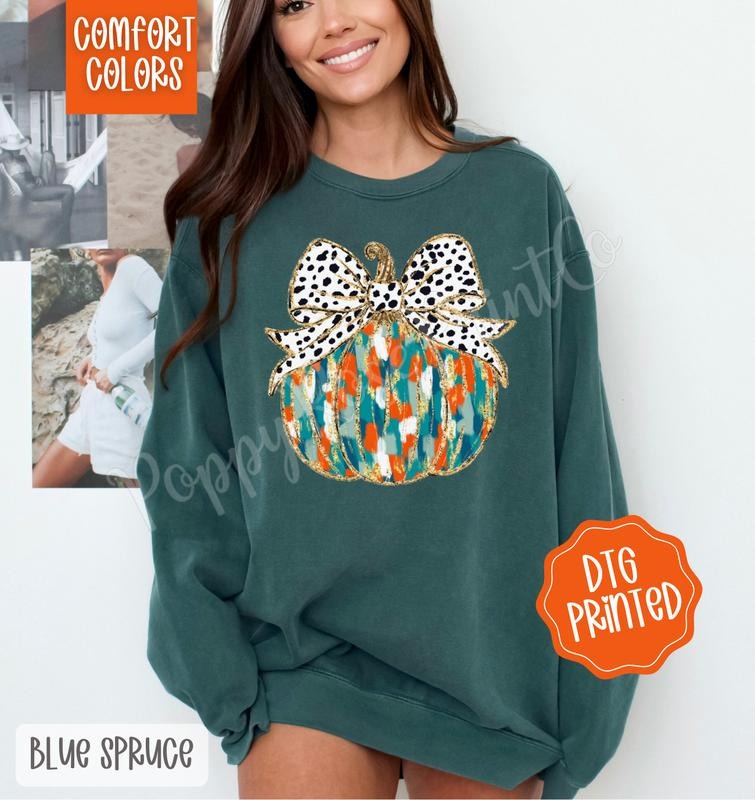 Painted Pumpkin Comfort Colors Sweatshirt, Trendy Coquette Fall Crewneck T-Shirts, Hoodie | PureTeeCo.com