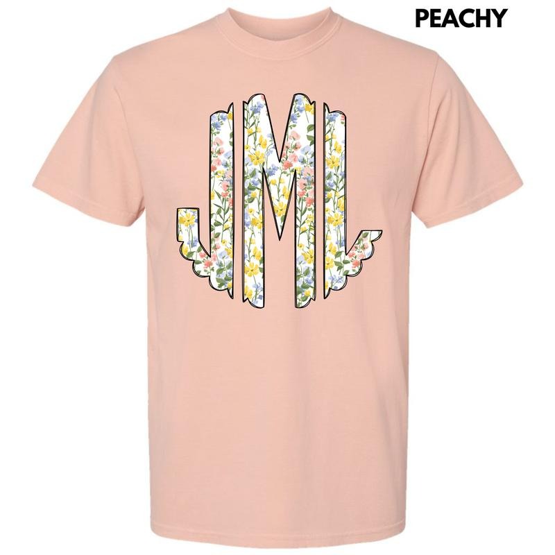 Pastel Blooms Monogram Comfort Colors T-Shirt 'NLB' Hoodie, Sweatshirt | PureTeeCo.com
