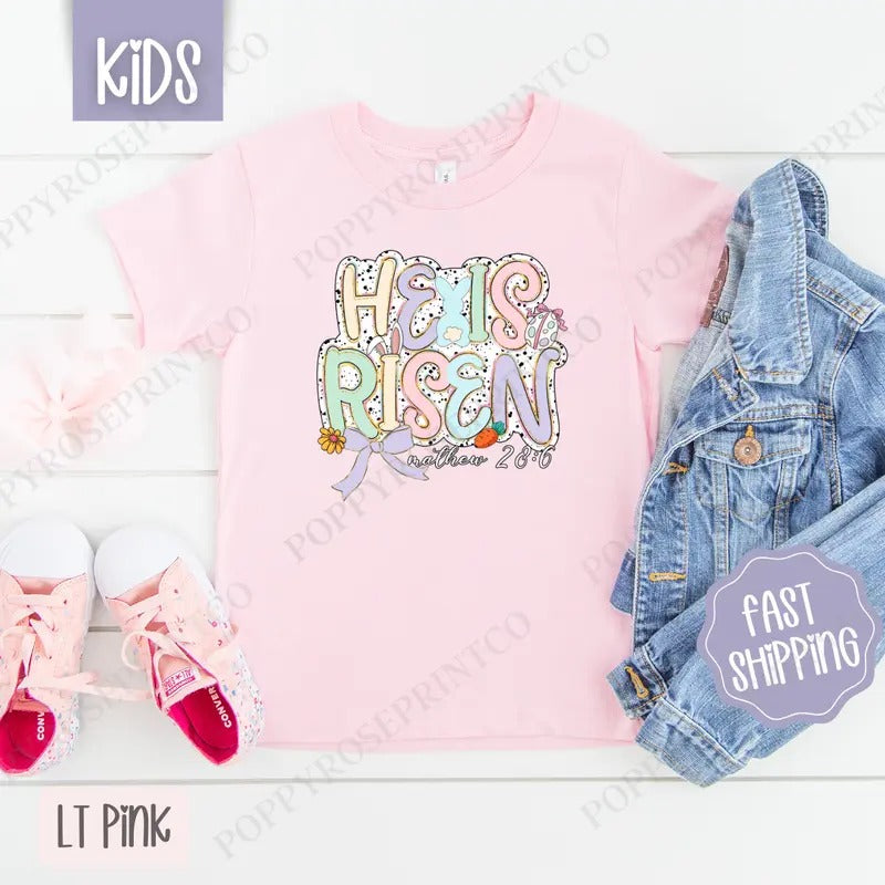 Pastel He is Risen Kids Shirt - Easter Children's Tshirt - Cute Youth Tee Gildan Hoodie, Sweatshirt | PureTeeCo.com