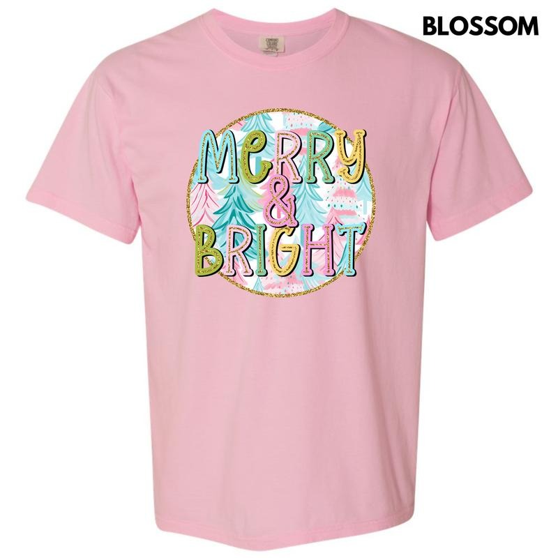 Pastel Merry & Bright Trees Comfort Colors T-Shirt 'NLB' Hoodie, Sweatshirt | PureTeeCo.com